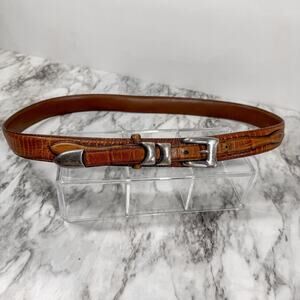 VTG 90s Onyx by Brighton Belt Mens 38 Brown Croc Leather Ranger Western Tip